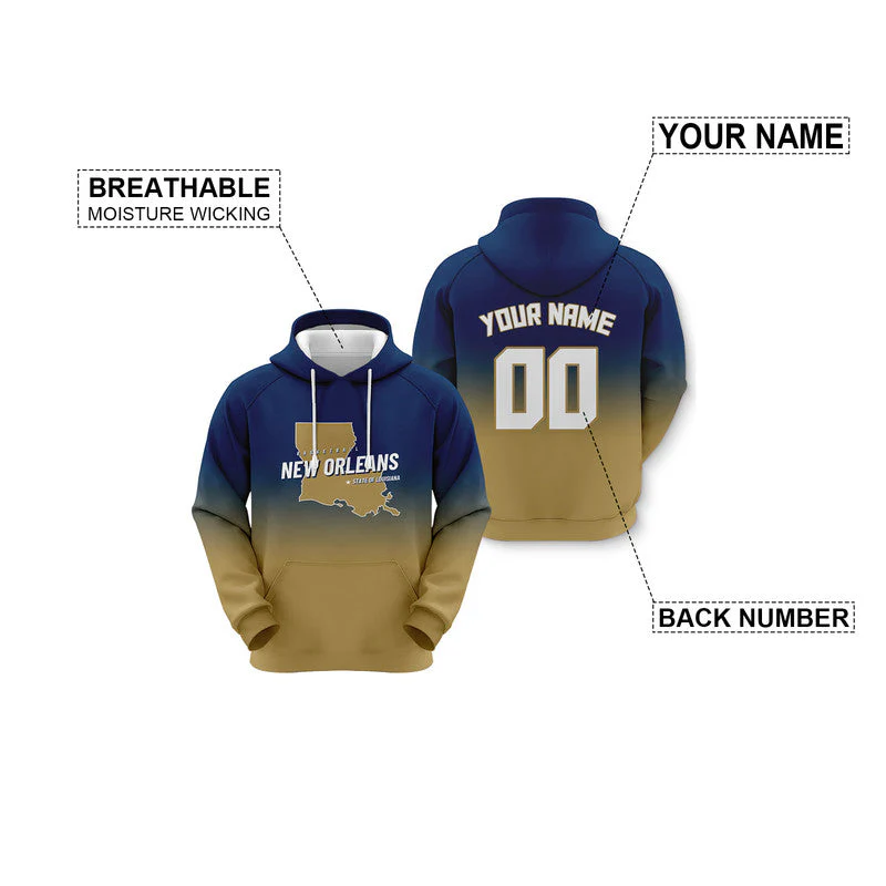 Custom Sports Pullover Sweatshirt Basketball Split State Map New Orleans Fashion Hoodie