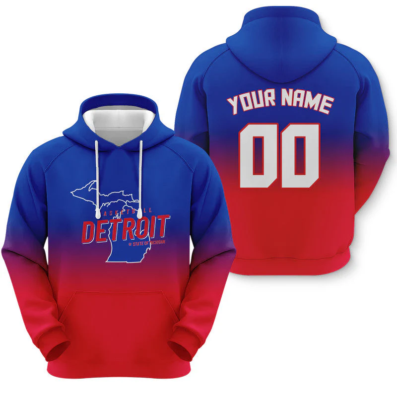 Custom Sports Pullover Sweatshirt Basketball Split State Map Detroit  Fashion Hoodie