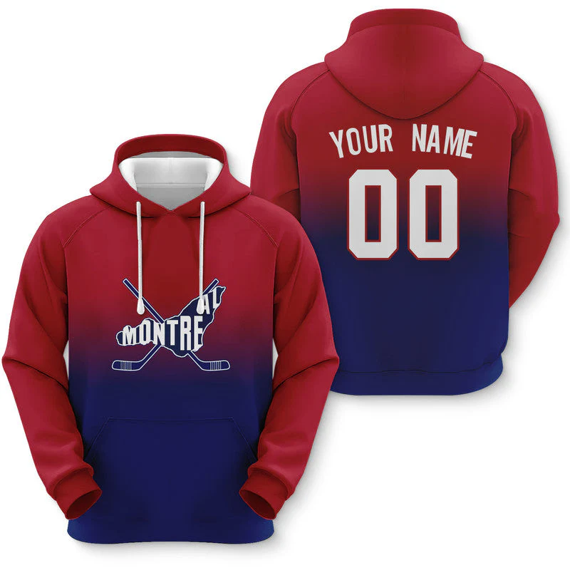 Custom Sports Pullover Sweatshirt Hockey Split Map Montreal Fashion Hoodie